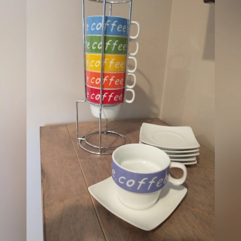 Six piece rainbow coffee espresso cup set